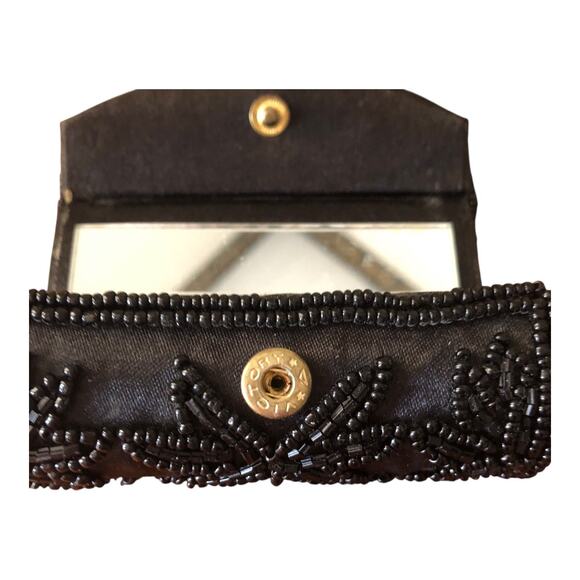 Vintage Beaded Evening Lipstick Case Holders Lot Red & Black Floral With Mirrors - Picture 8 of 16